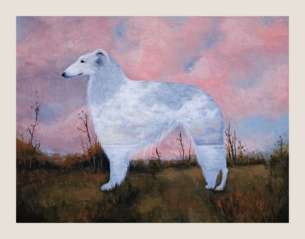 Animal Art, Hunting breed dog - Borzoi, instead of fur he has cloudy sky on his body