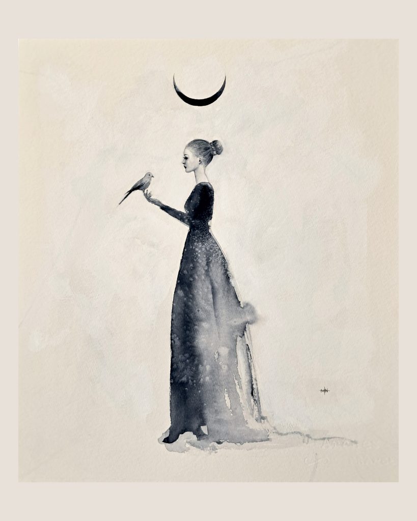 Romantic portrait of the woman with the bird